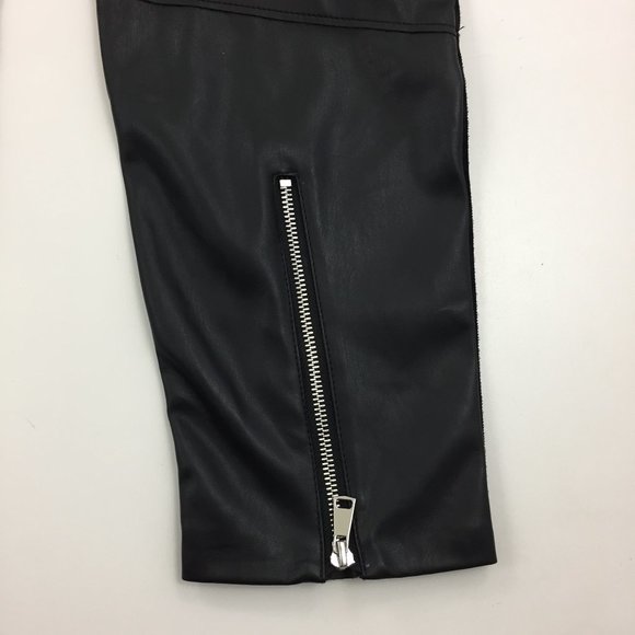 NWT ZARA Black THE BIKER PANT Faux Leather Silver Zip Pockets & Back Hem - Picture 10 of 10